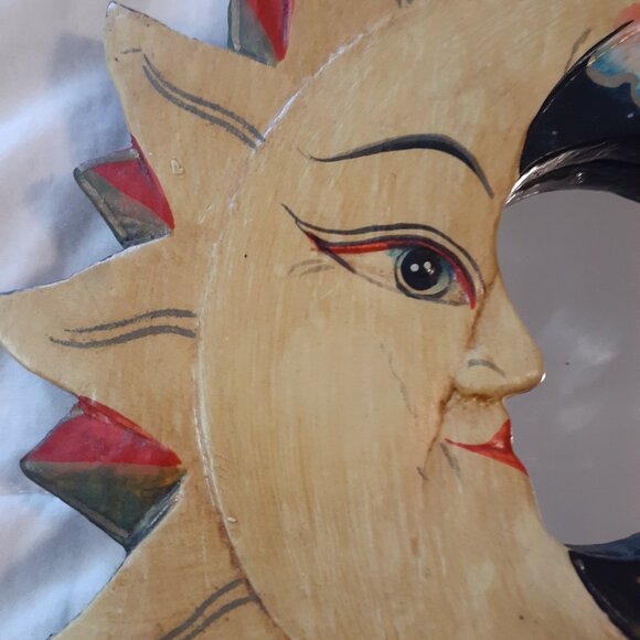 Vintage Wooden Sun and Moon Mirror - Picture 9 of 9